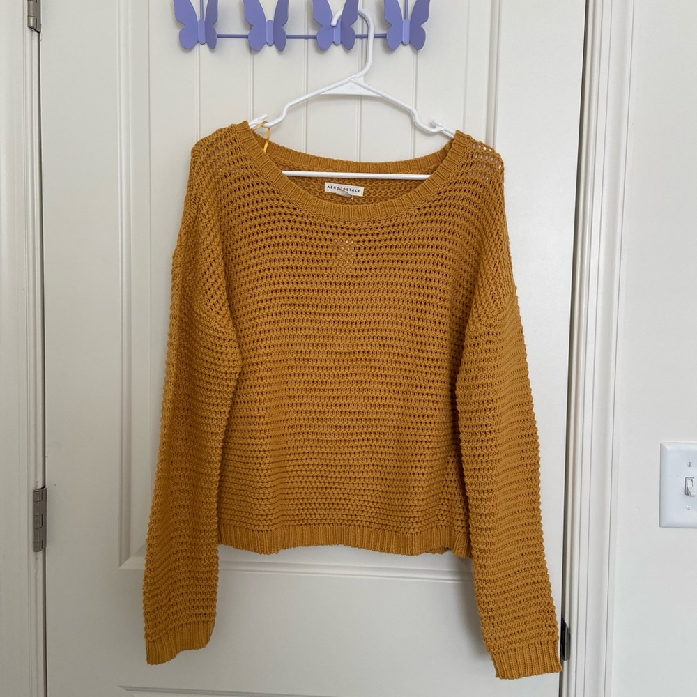 NEW Aeropostale‎ women’s deep yellow chunky thick knit Crewcut sweater medium